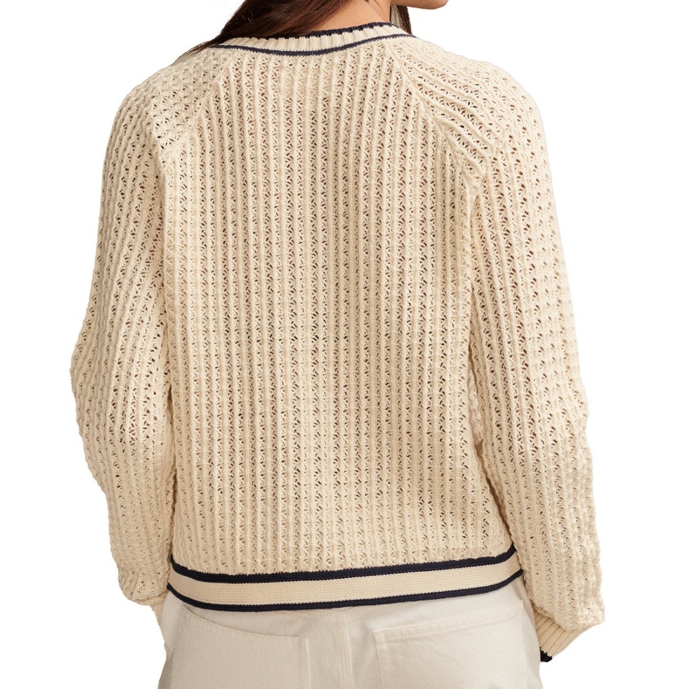 Lucky Brand Cream Cardigan with Navy Trim - Picture 8 of 8